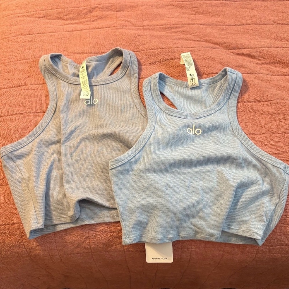 ALO Yoga Light Blue Ribbed Crop Tank Top